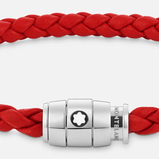 Montblanc-armband i rött flätat läder med 3-ringslåsning, storlek S 130901 60