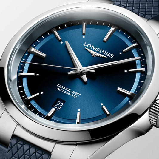 Longines Conquest 41mm blå automatisk stålklocka L3.830.4.92.9