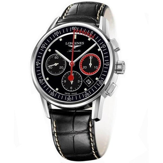 Longines Column-Wheel Chronograph Record 41mm svart stål automatisk klocka L4.754.4.52.4