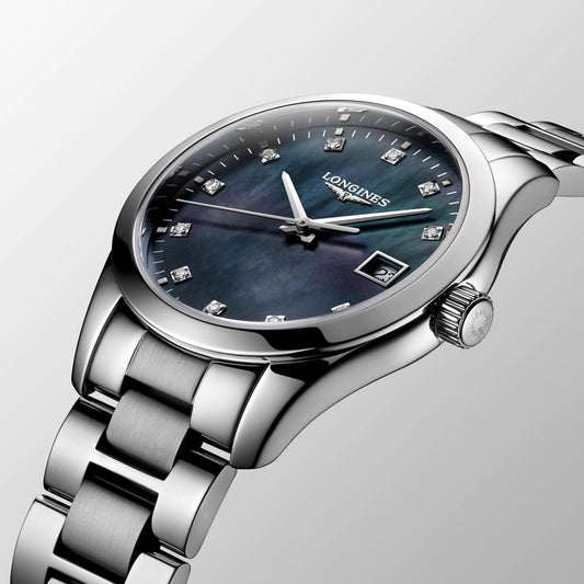 Longines Conquest Classic 34mm svart pärlemorfärgad stålkvartsklocka L2.386.4.88.6