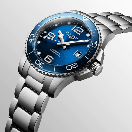 Longines HydroConquest 39mm blå automatisk stålklocka L3.780.4.96.6