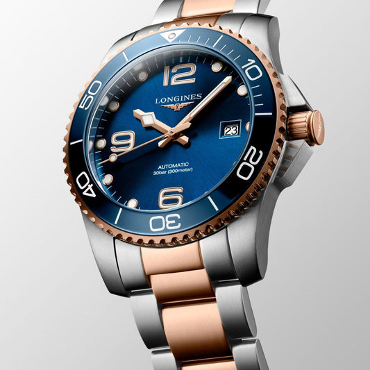 Longines HydroConquest 41mm blå automatisk stål PVD roséguldklocka L3.781.3.98.7