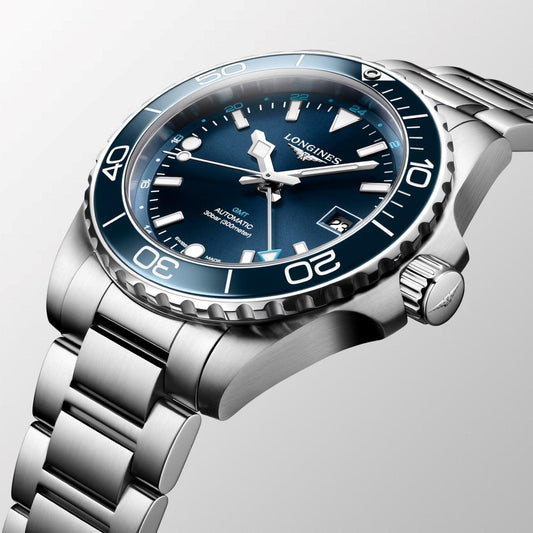 Longines Hydroconquest GMT 41mm blå automatisk stålklocka L3.790.4.96.6
