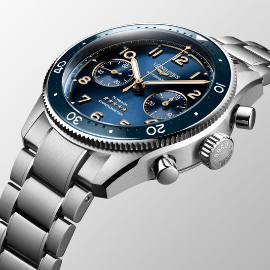 Longines Spirit Flyback 42mm blå automatisk stålklocka L3.821.4.93.6