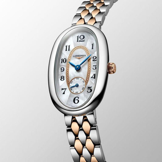 Longines Symphonette klocka 21,90x34,00 mm pärlemorkvartsstål och 18kt guld L2.306.5.83.7