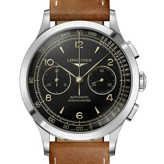 Longines Record Chronograph 40mm svart automatisk stålklocka L2.921.4.56.2