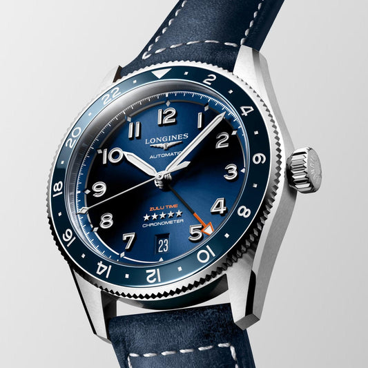 Longines Spirit Zulu Time 39mm blå automatisk stålklocka L3.802.4.93.2