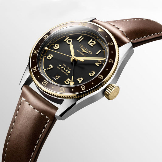 Longines Spirit Zulu Time 39mm svart automatisk klocka i stål och 18kt gult guld L3.802.5.53.2