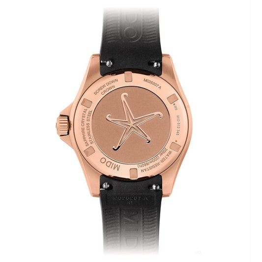 Mido Ocean Star Lady 36,5 mm svart automatisk klocka med roséguld PVD-finish M026.207.37.056.00