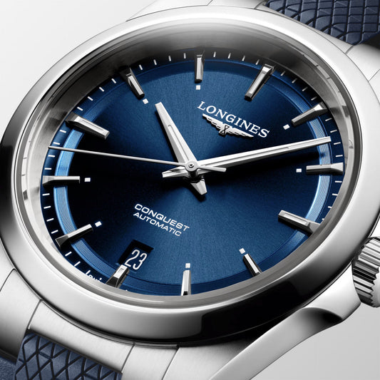 Longines Conquest 38mm blå automatisk stålklocka L3.720.4.92.9