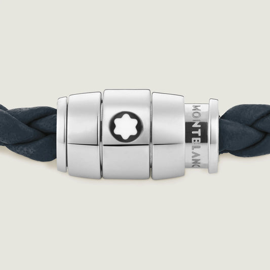 Montblanc Meisterstück armband i stål och läder med 3 ringar, Air Force Blue, storlek L 13601468