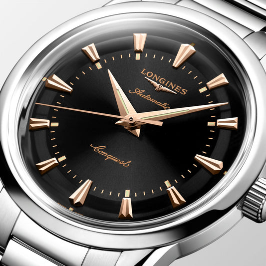 Longines Conquest Heritage 38mm svart automatisk stålklocka L1.649.4.52.6