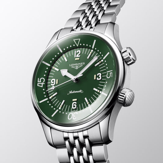 Longines Legend Diver 39mm Grön Automatisk Stålklocka L3.764.4.06.6
