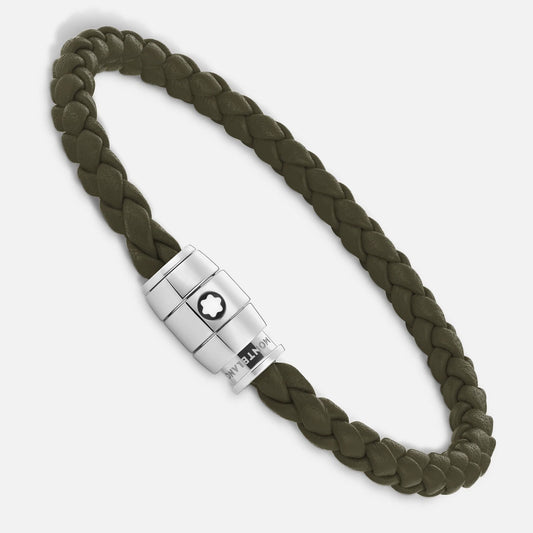 Montblanc stålarmband med 3 ringar och Meisterstück Kaki-läder storlek S 13600360