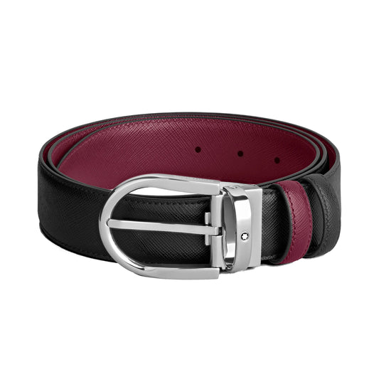 Montblanc 35mm vändbart bälte i svart/korsfärgat läder med hästskospänne 199638