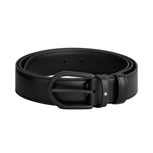 Montblanc 35mm svart läderbälte med hästskospänne 199650