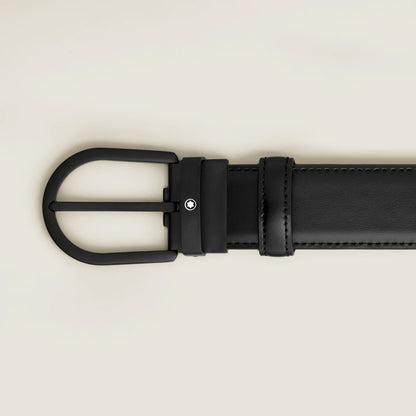 Montblanc 35mm svart läderbälte med hästskospänne 199650