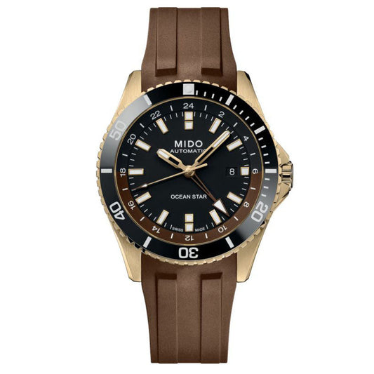 Mido Ocean Star GMT 44mm svart automatisk stål PVD gult guld klocka M026.629.37.291.00