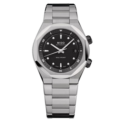 Mido Multifort 8 Two Crowns 38,4 x 40 mm svart automatisk stålklocka M047.507.11.051.00