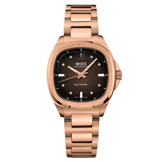 Mido Multifort TV 35 mm brun diamantautomatikklocka i roséguld med PVD-finish i stål M049.307.33.296.00