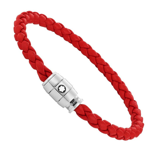 Montblanc-armband i rött flätat läder med 3-ringslåsning, storlek S 130901 60