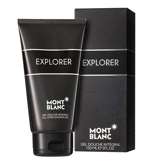 Montblanc explorer gel douche integral 150ml in tubo nero elegante con scritta argento e confezione nera texturizzata