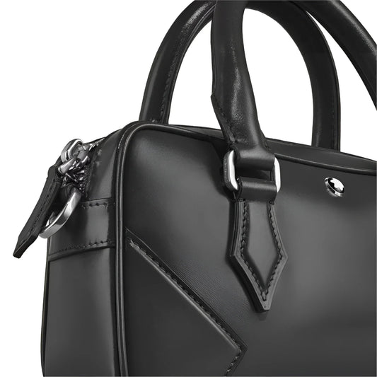 Montblanc borsa bowling piccola in pelle nera con hardware argento e patta a diamante elegante borsa bowling