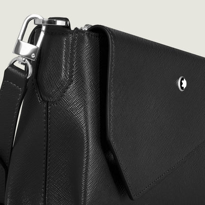 Montblanc messenger bag trio sartorial nero in pelle nera testurizzata con hardware argentato e logo minimalista