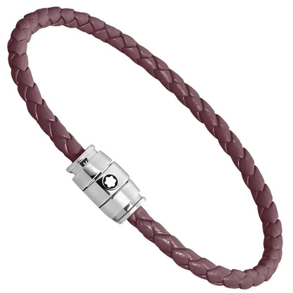 Bracciale montblanc in pelle meisterstück cassis burgundy con chiusura magnetica in acciaio silver tone