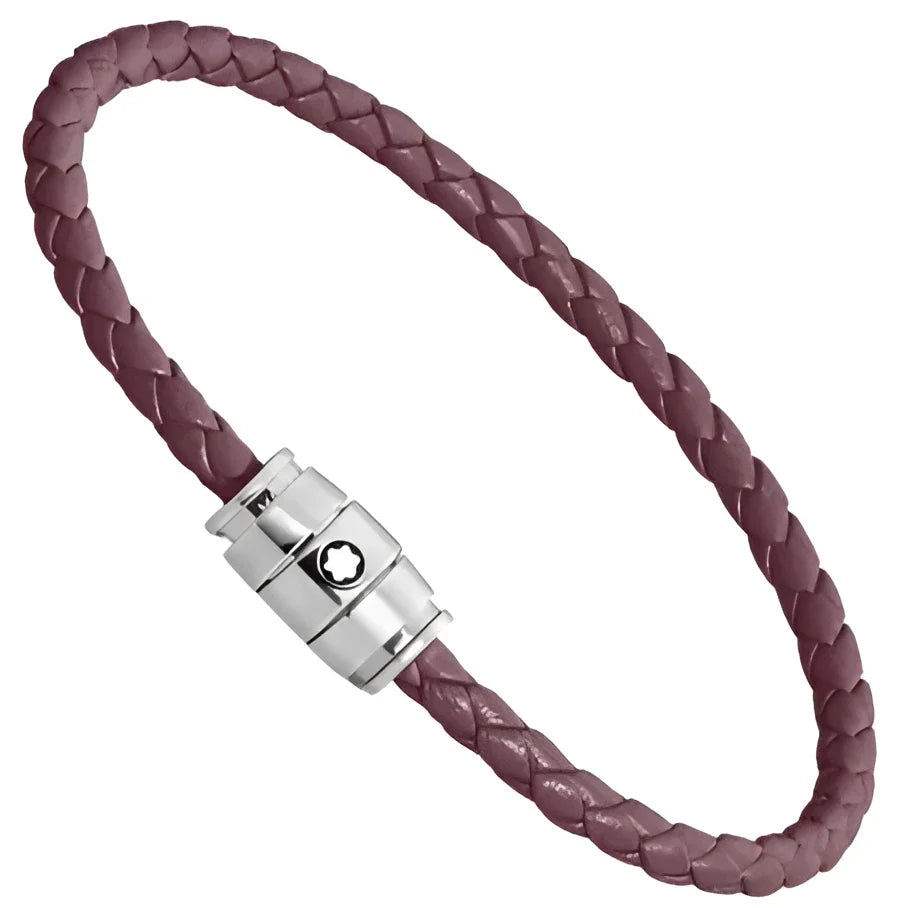 Bracciale montblanc in pelle meisterstück cassis burgundy con clasp magnetico argento e tre anelli misura s