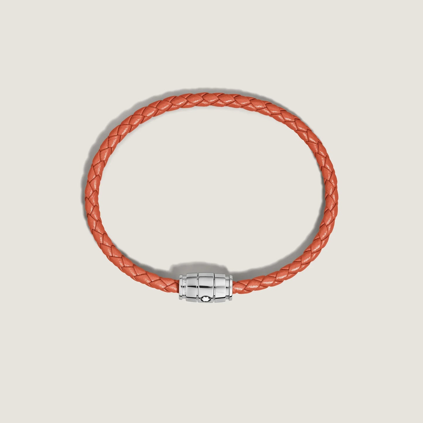 Bracciale montblanc in pelle meisterstück cayenne arancione con chiusura a barilotto in acciaio lucido misura s