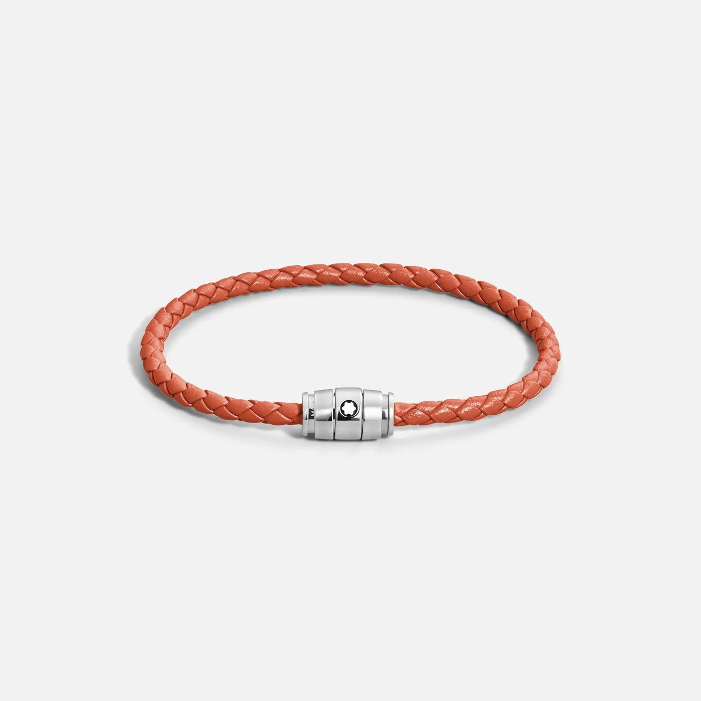 Bracciale montblanc in pelle meisterstück cayenne arancione con tre anelli e chiusura magnetica argento
