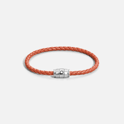 Bracciale montblanc in pelle meisterstück cayenne arancione con tre anelli e chiusura magnetica argento