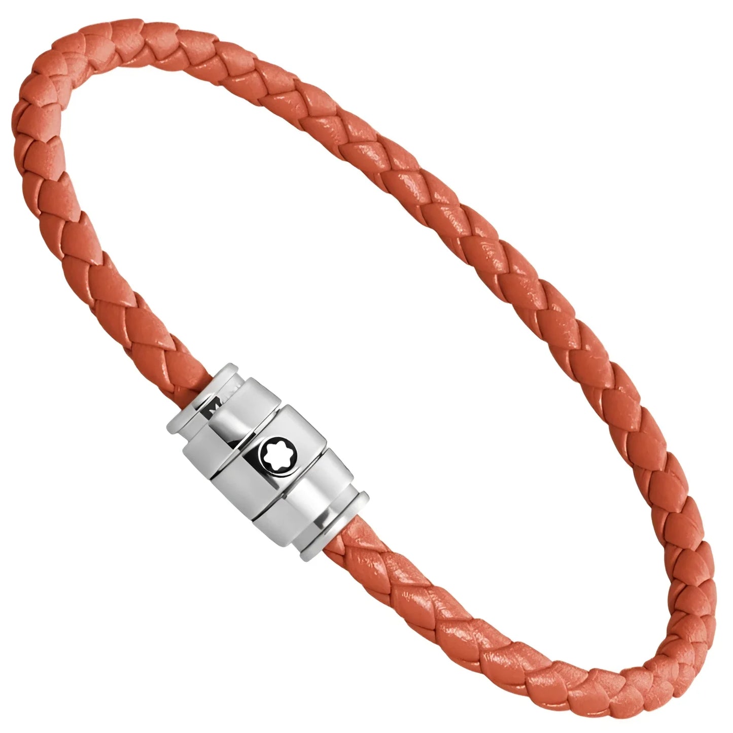 Bracciale montblanc pelle meisterstück cayenne arancione intrecciato con chiusura magnetica in acciaio lucido