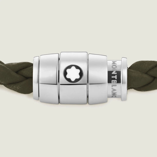 Montblanc bracciale in acciaio pregiato lucido con chiusura magnetica e corda intrecciata kaki misura S