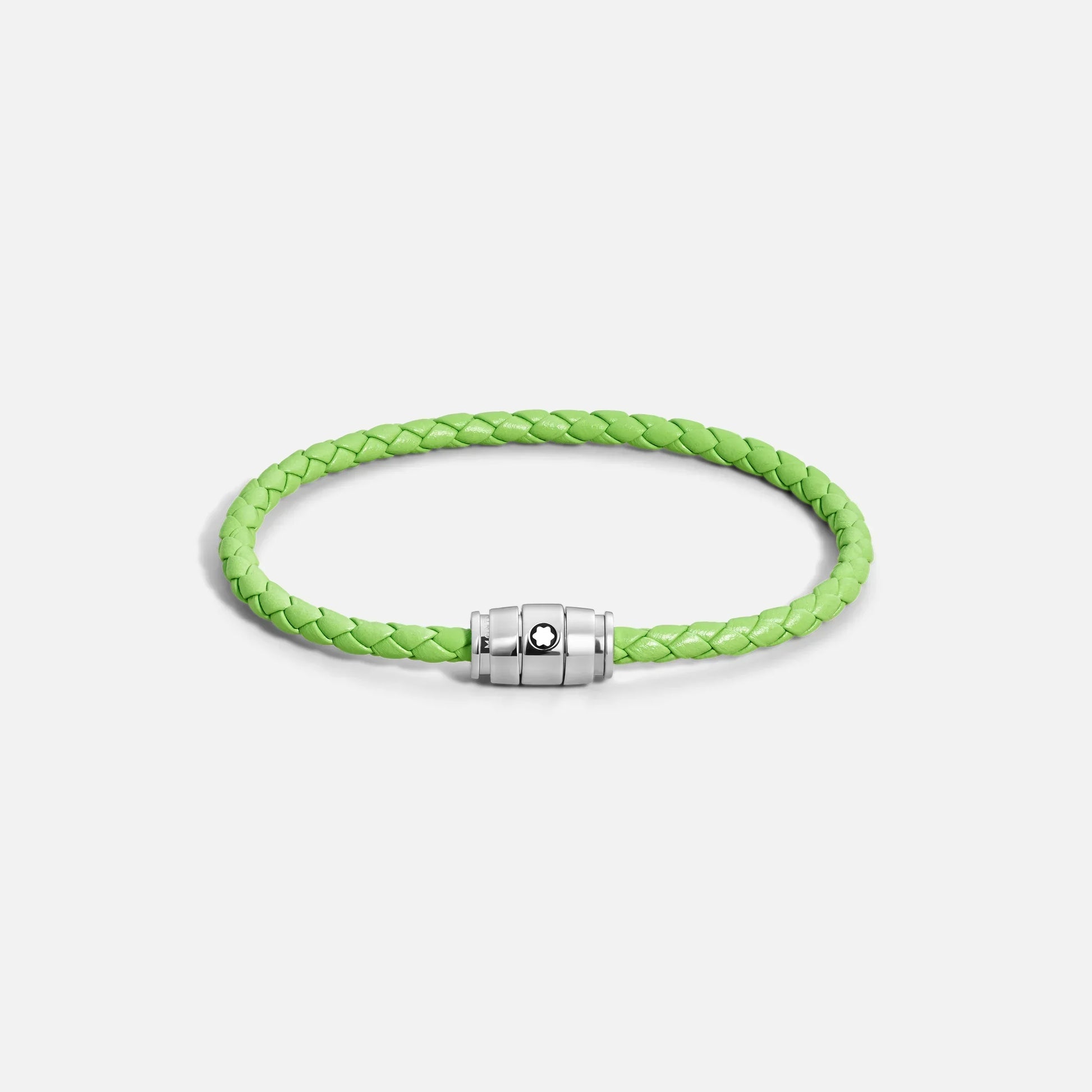 Bracciale montblanc in pelle meisterstück lime intrecciata verde lime con chiusura magnetica argento e logo montblanc