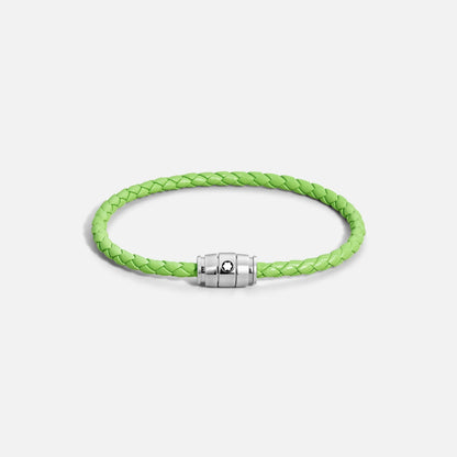 Bracciale montblanc in pelle meisterstück lime intrecciata con chiusura magnetica in acciaio silver elegante
