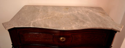 Elegante cassettone xix secolo in palissandro con piano in marmo, esempio raffinato di cassettiera napoletana