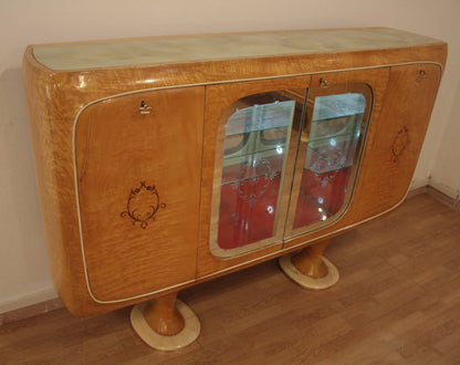 Mobile bar credenza vittorio dassi anni 50 in legno con ante in vetro credenza mid-century moderna