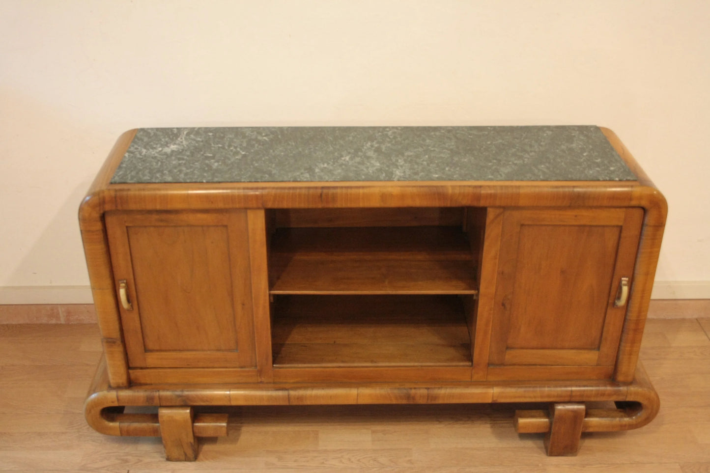 Toeletta in noce art decò con piano in marmo anni 50 stile mid century modern italiano