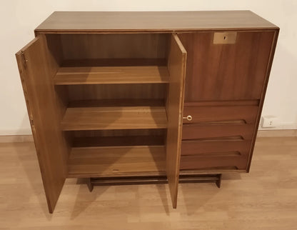 Mobile credenza edmondo palutari in legno con ante, cassetti e ripiani, design vintage restaurata 1950