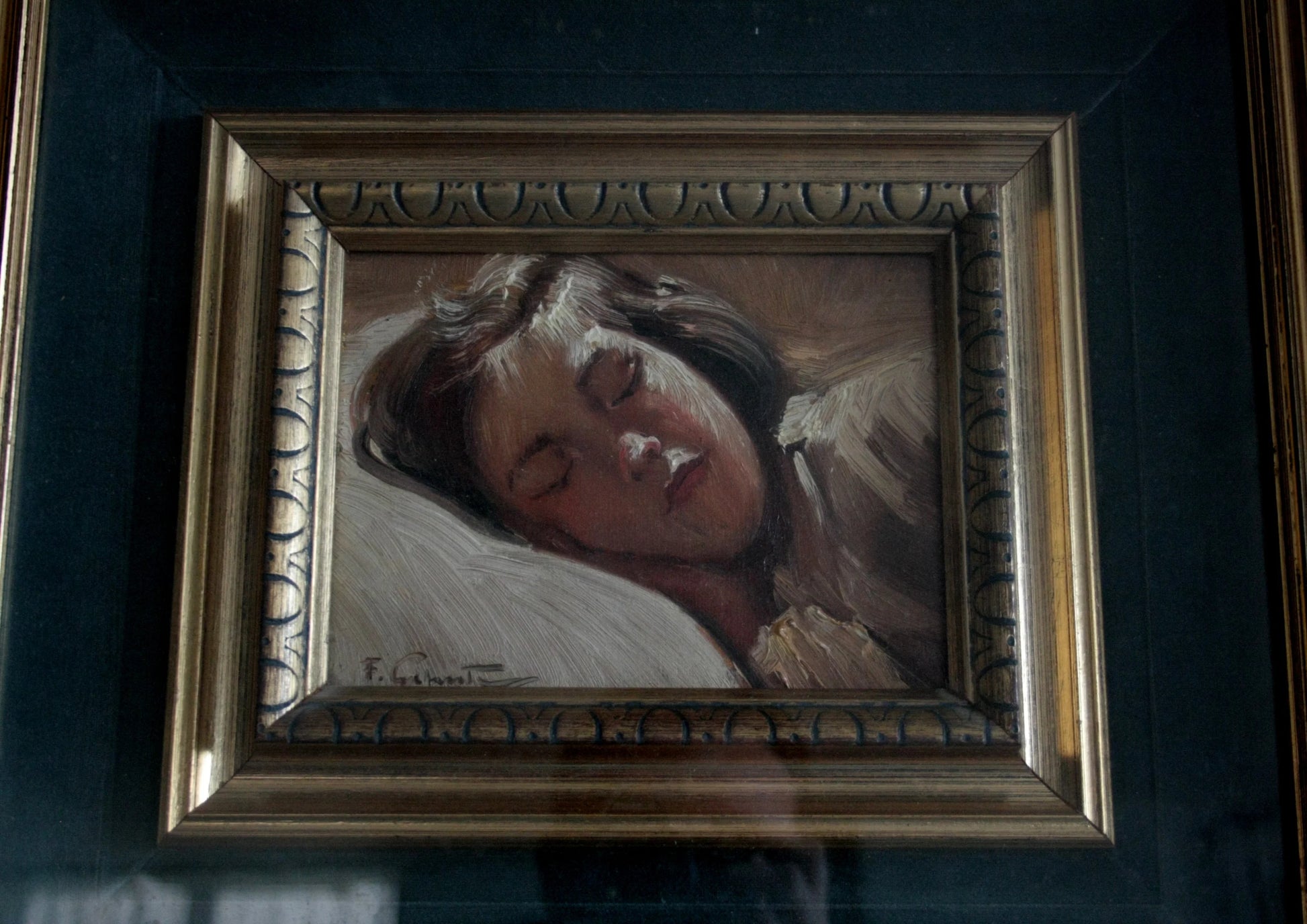 Framed painting bambina dormiente by francesco galante depicting a sleeping woman signed opera
