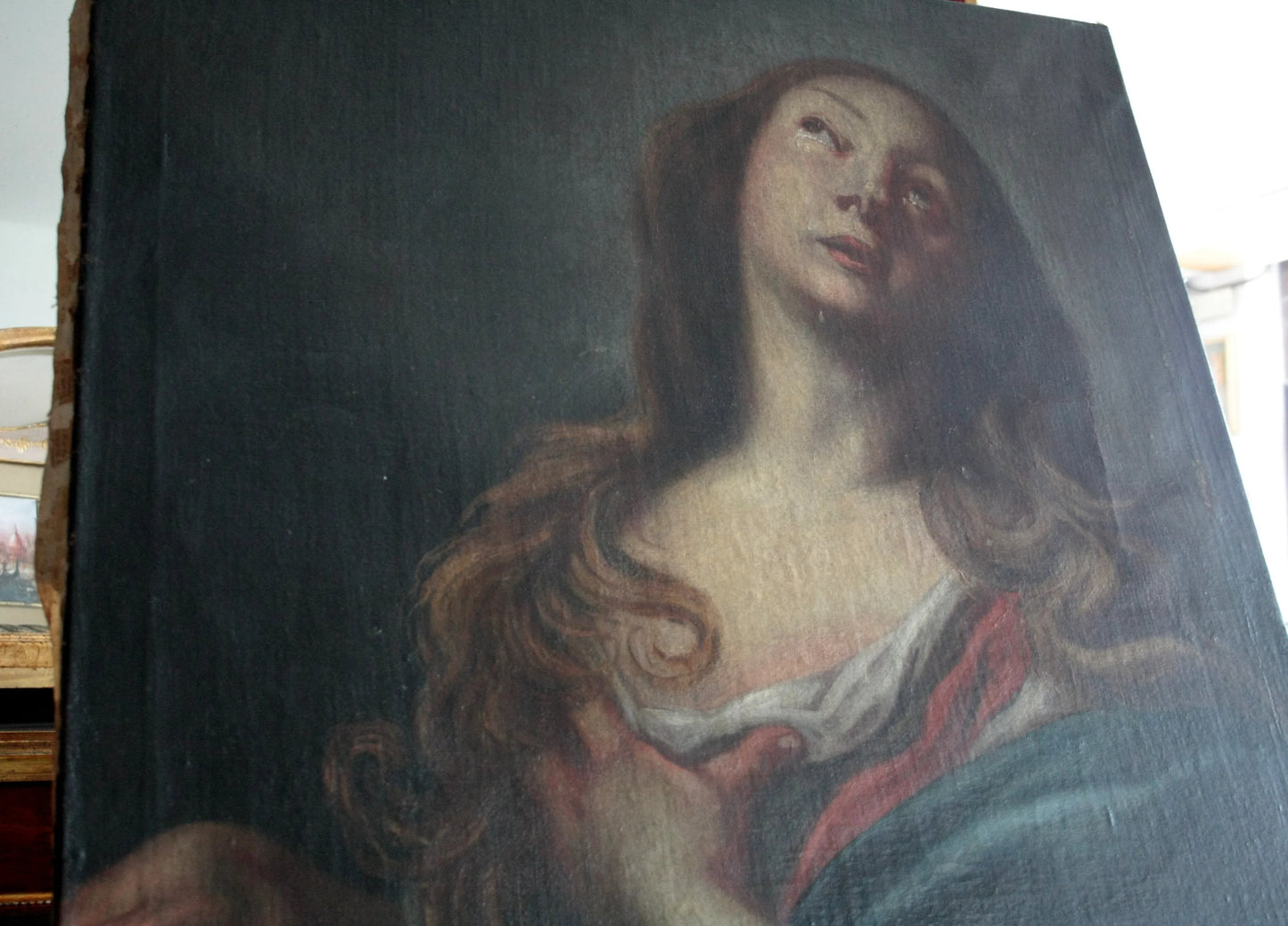 Olio su tela maddalena penitente circolo andrea vaccaro donna che guarda verso lalto ideale per casa design fine 600