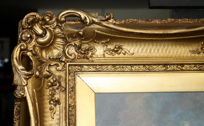 Cornice dorata ornata con design floreale e intagliata per joseph paul pettitt george young the mussel gatherers south coast gatherers