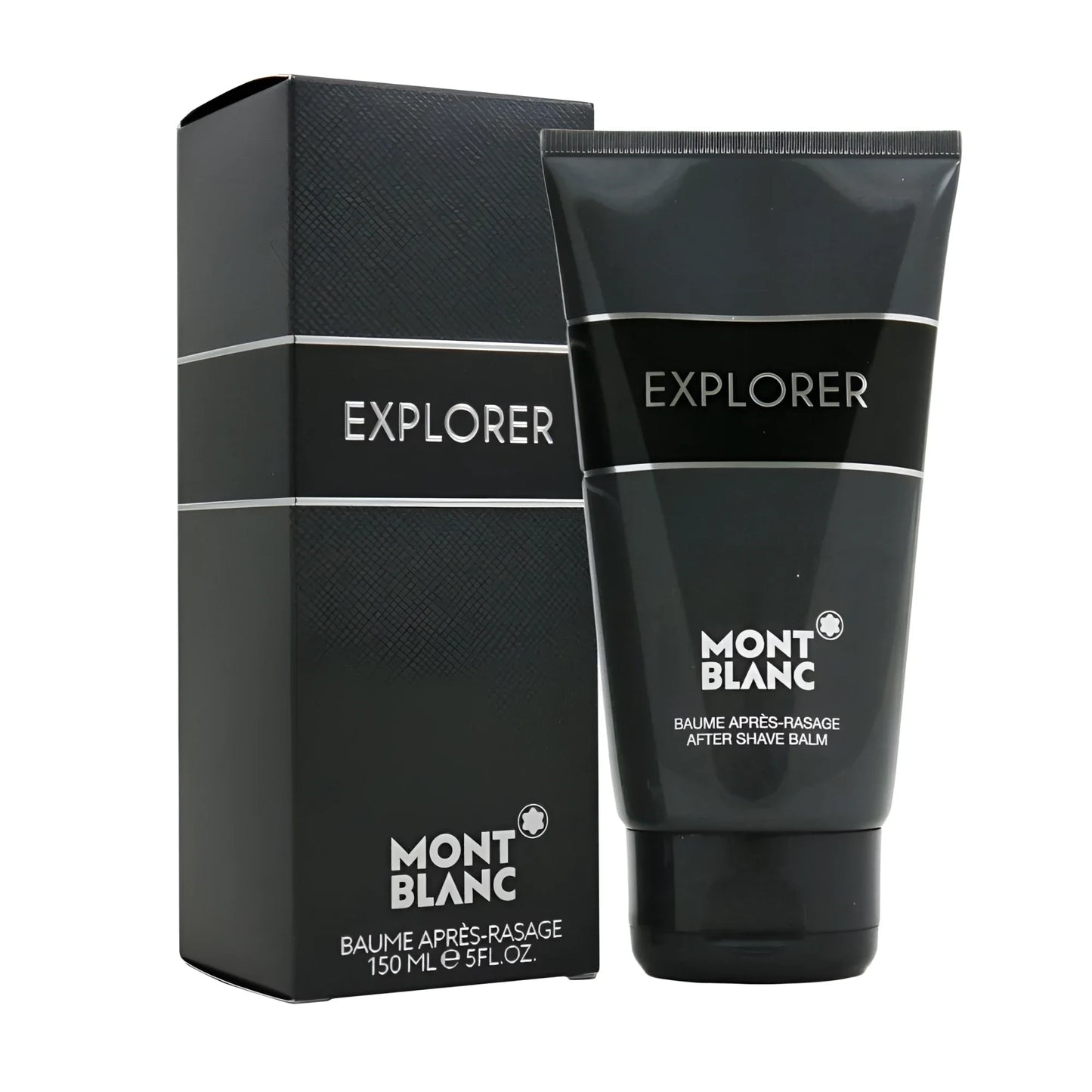Montblanc explorer balsamo post-rasatura 150ml in tubo nero con accenti argento e confezione abbinata profumo legnoso-aromatico enfatizza