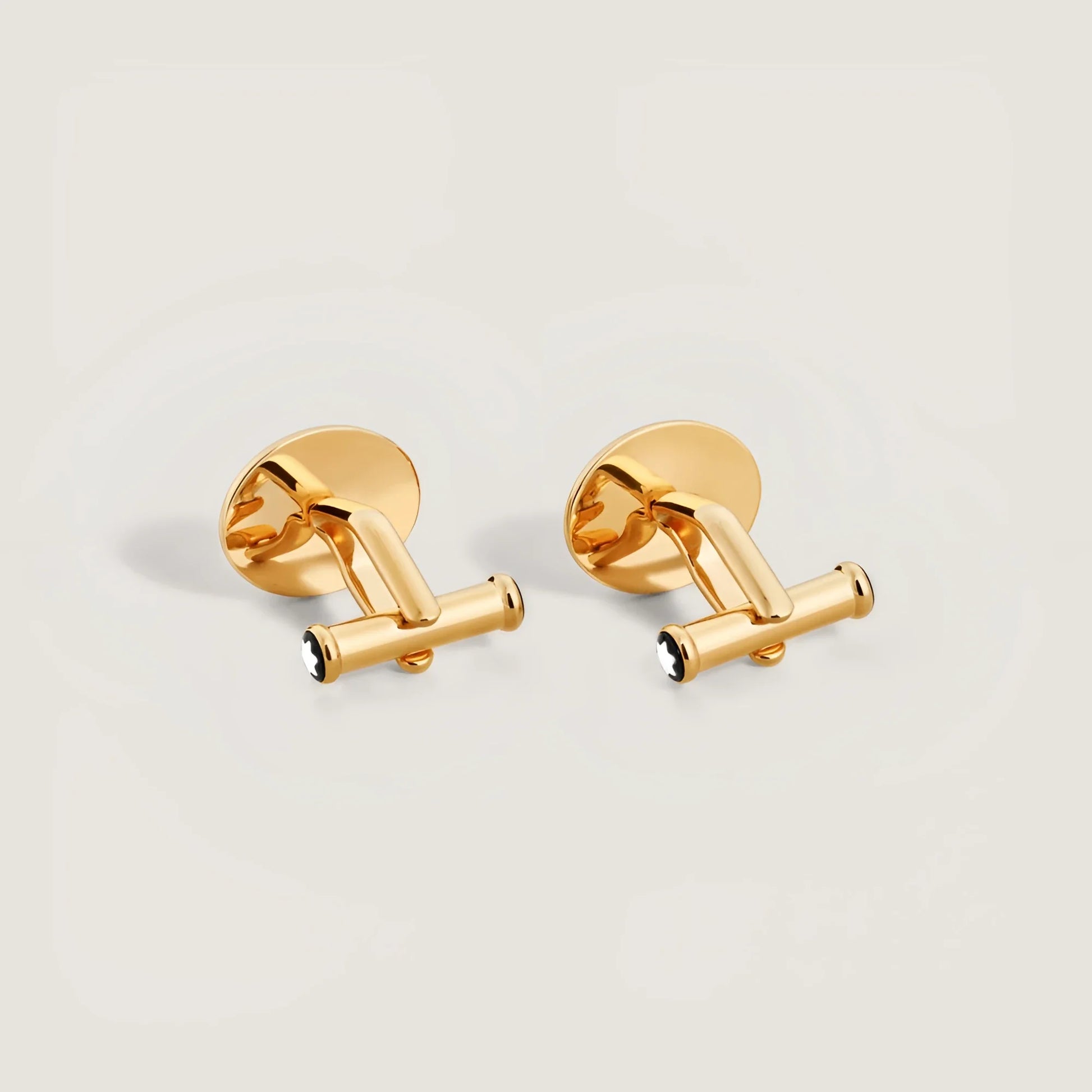 Cufflinks montblanc gemelli ovali in acciaio con finitura pvd color oro giallo e dettagli smaltati nero su bianco