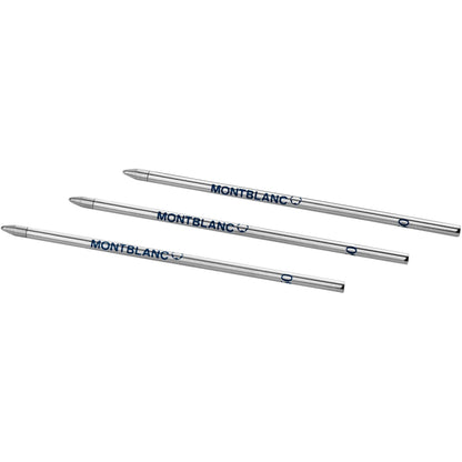 Tre refill piccoli montblanc royal blue in metallo argento per penna a sfera blu 128223 con logo blu