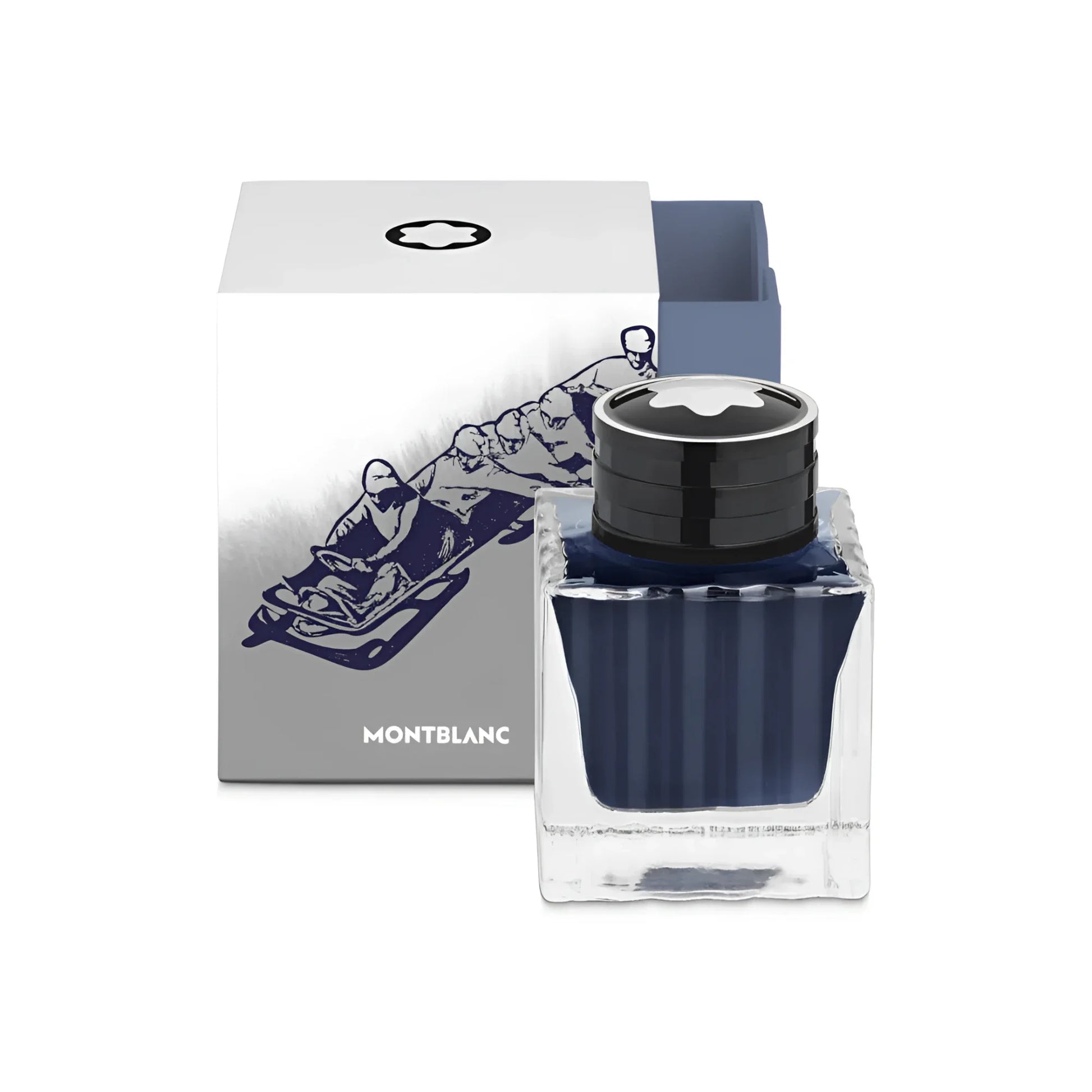 Montblanc boccetta dinchiostro 50ml con inchiostro blu navy e emblem olympic heritage in vetro trasparente