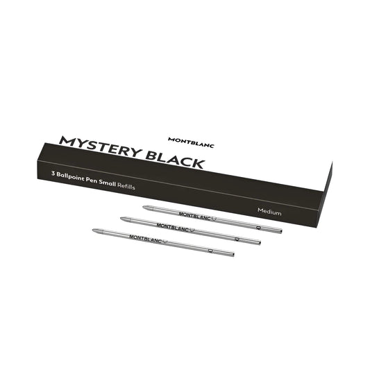 Montblanc 3 refill piccoli per penna a sfera mystery black nero con finitura metallica argento elegante