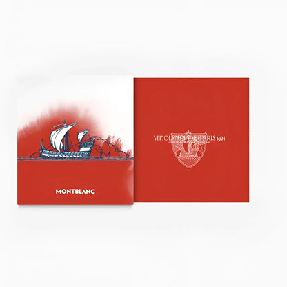 Scatola montblanc boccetta d’inchiostro rosso 50ml meisterstück x olympic con illustrazione nave e stemma olympic heritage paris 1924